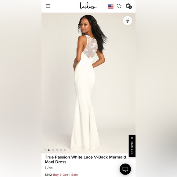 Lulus True Passion White Lace V-Back Mermaid Maxi Wedding Dress - Picture 6 of 7